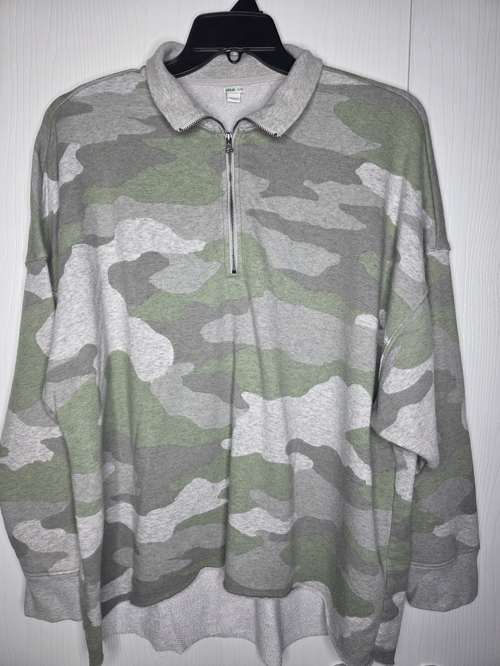 aerie Women's Camo 1/4 Zip-Up Sweater Cozy Loungewear Green and Gray-XL